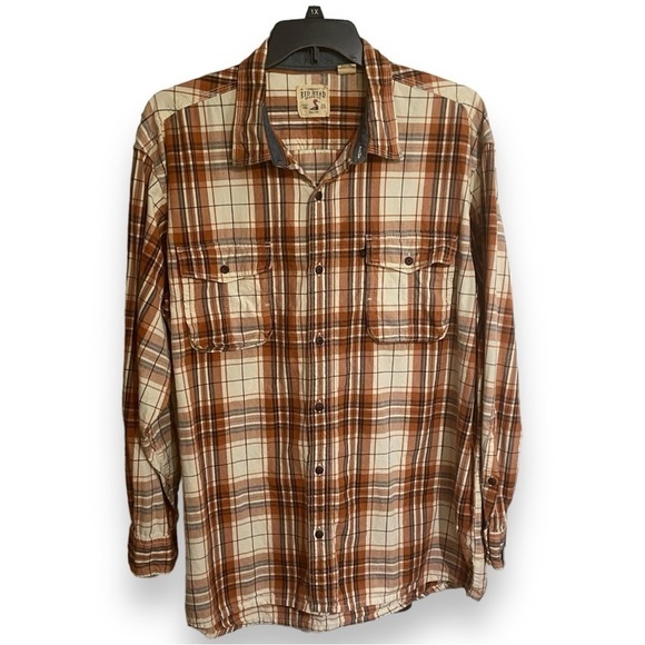 Red Head‎ Heavyweight Cotton Button Down Orange/Cream/Navy Shirt - Picture 2 of 6